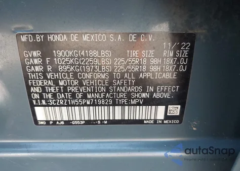 2023 Honda Hr-V Sport from USA, damaged, VIN 3CZRZ1H55PM719829